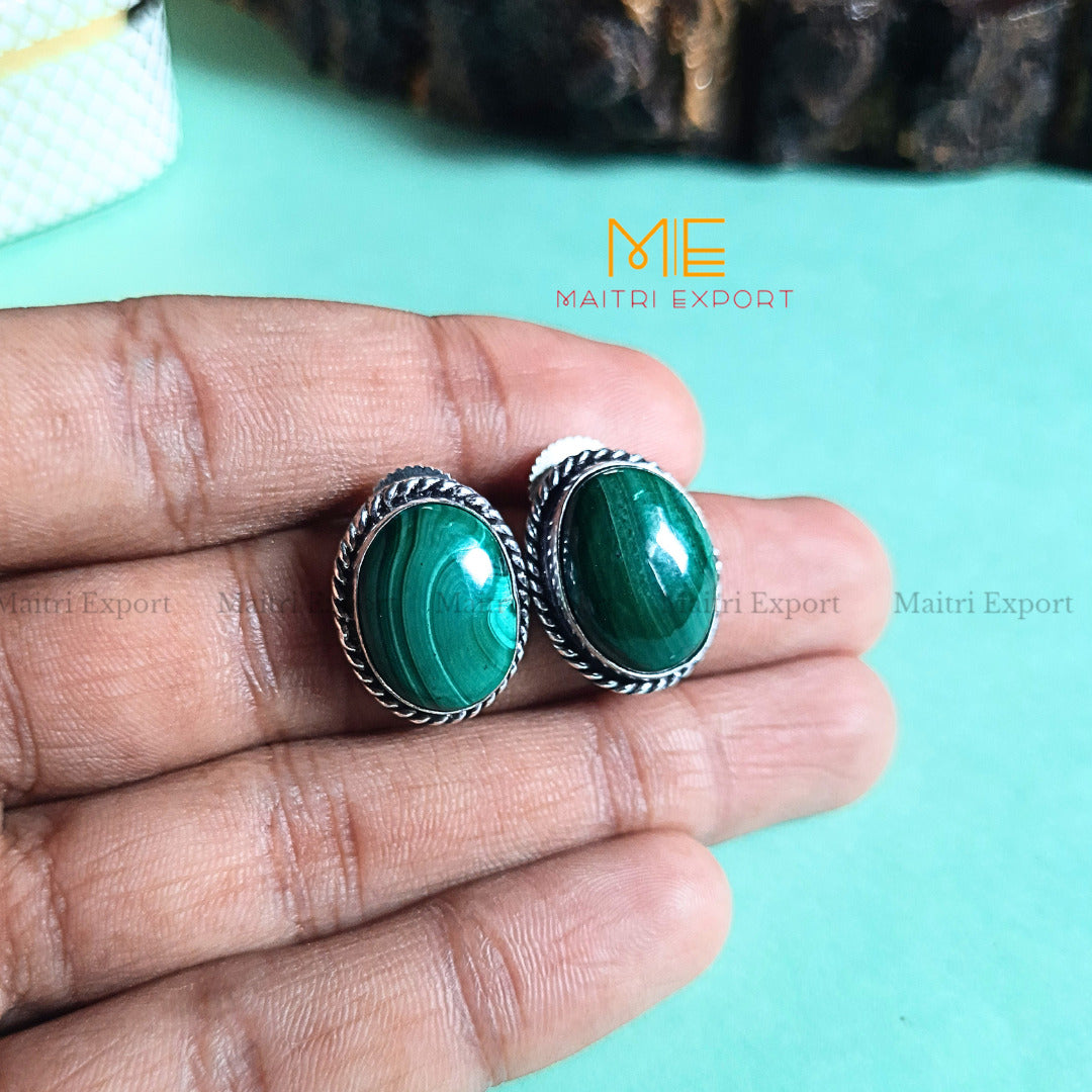 Natural Crystal gem stones Stud Earrings-Malachite-Maitri Export | Crystals Store