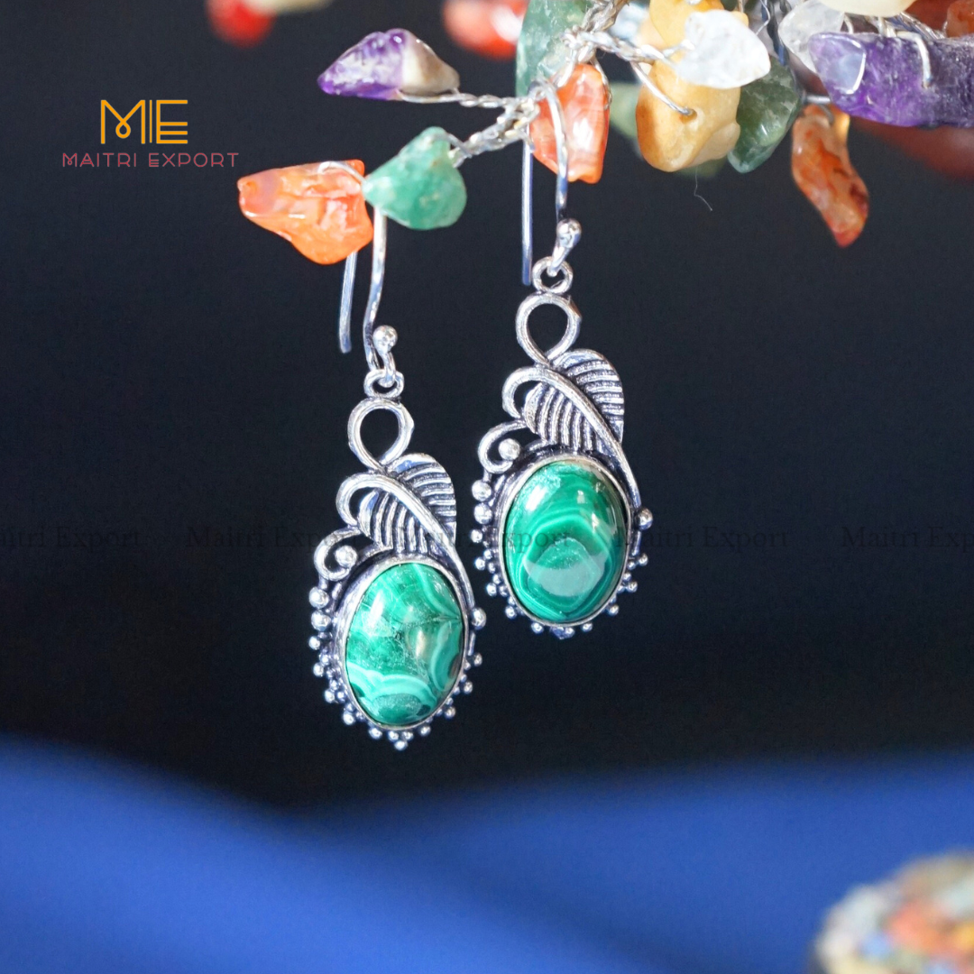 Hanging Gemstone crystal Earrings (2)-Malachite-Maitri Export | Crystals Store