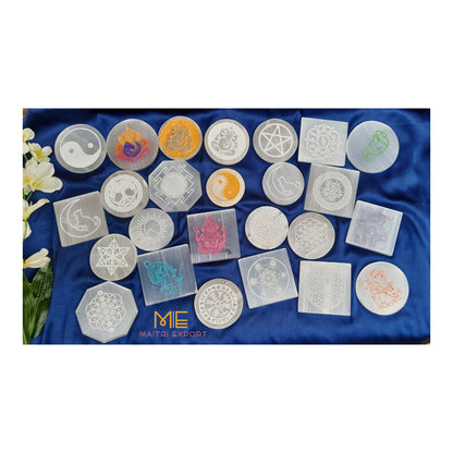 Natural selenite plate with different carvings-Maitri Export | Crystals Store