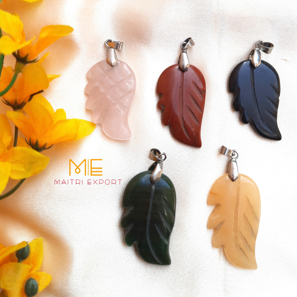 Natural crystal stone leaf shaped pendant-Maitri Export | Crystals Store