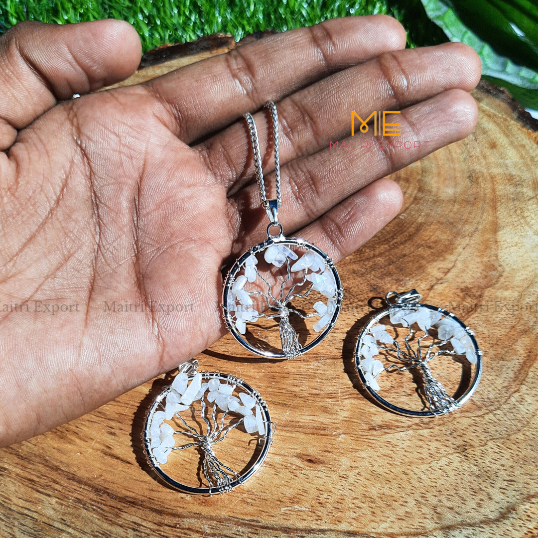 Natural crystal stones tree of life pendants made from mini crystal chips-Rainbow Moonstone-Maitri Export | Crystals Store