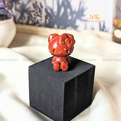 1.5 Inch Hello Kitty Natural Crystal Handcrafted Figurine / Carving-Red Jasper-Maitri Export | Crystals Store