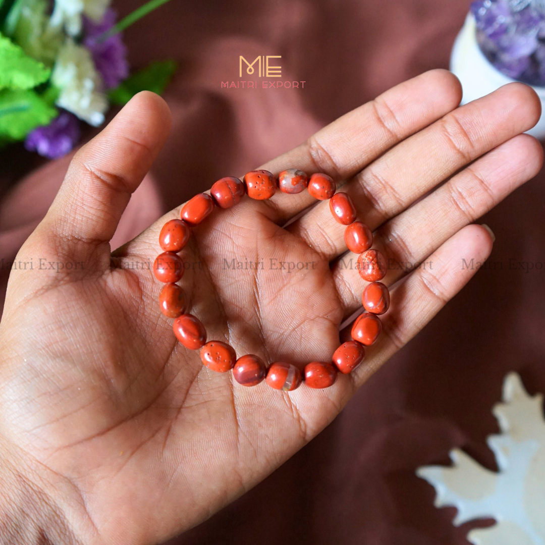 Small Tumble Crystal Beads Bracelet-Red Jasper-Maitri Export | Crystals Store