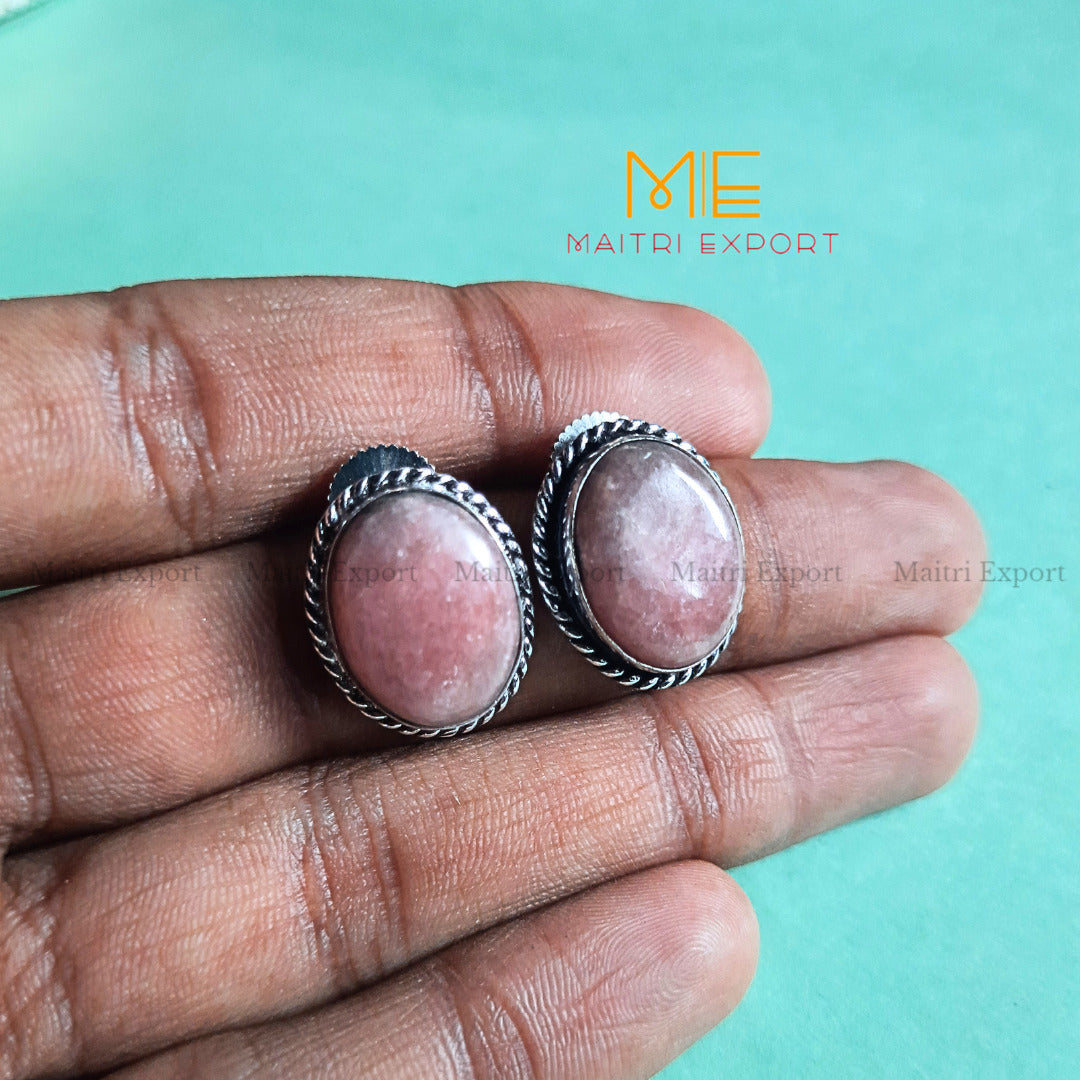 Natural Crystal gem stones Stud Earrings-Rhodonite-Maitri Export | Crystals Store