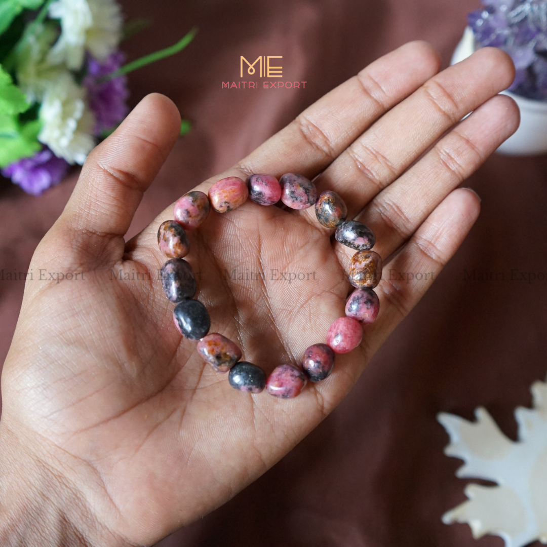 Small Tumble Crystal Beads Bracelet-Rhodonite-Maitri Export | Crystals Store