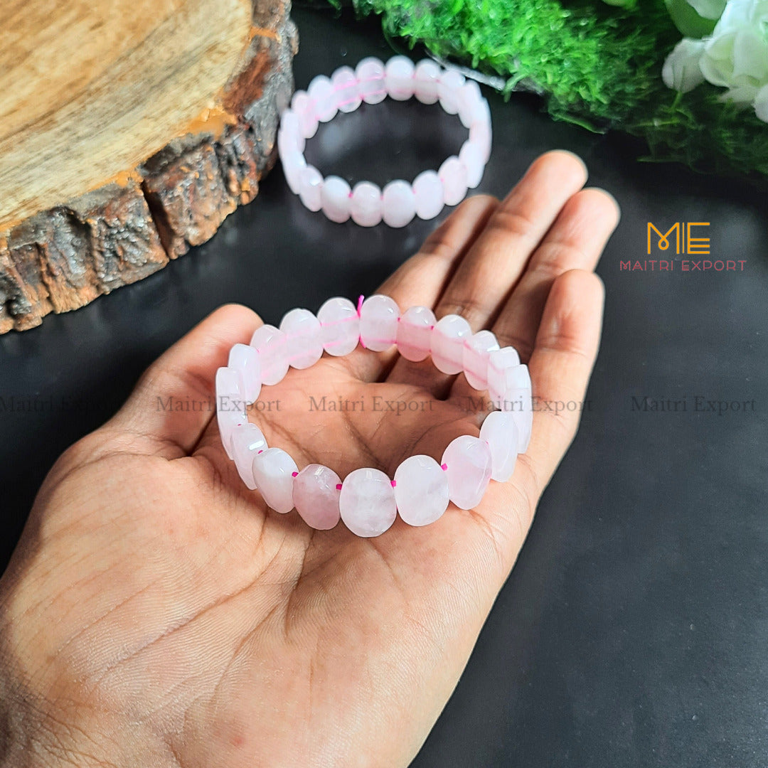 Oval Shape Faceted Crystal Beads bracelet-Rose Quartz-Maitri Export | Crystals Store