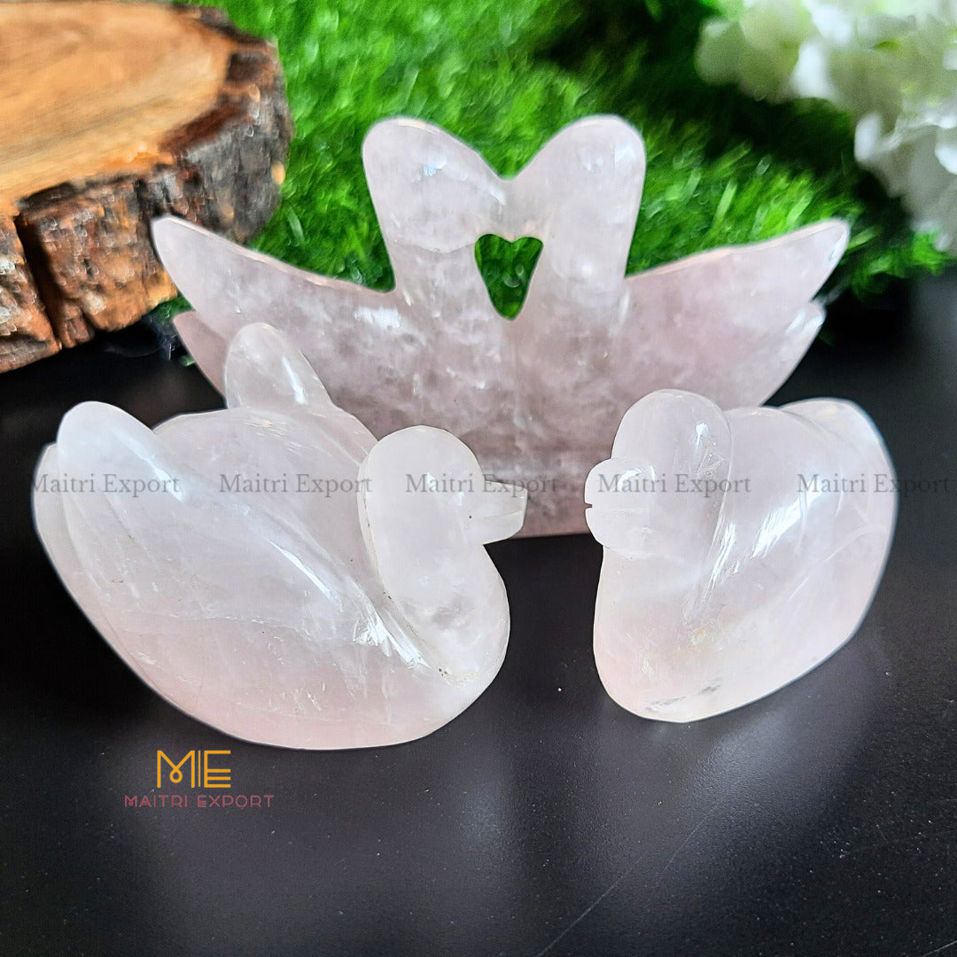 Natural rose Quartz hand carved mandarin duck pair-Maitri Export | Crystals Store