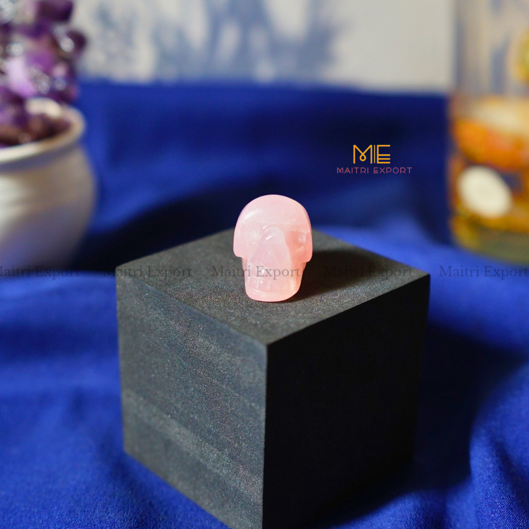 1 Inch Skull ( Mini Skull ) Natural Crystal Handcrafted Figurine / Carving-Rose Quartz-Maitri Export | Crystals Store