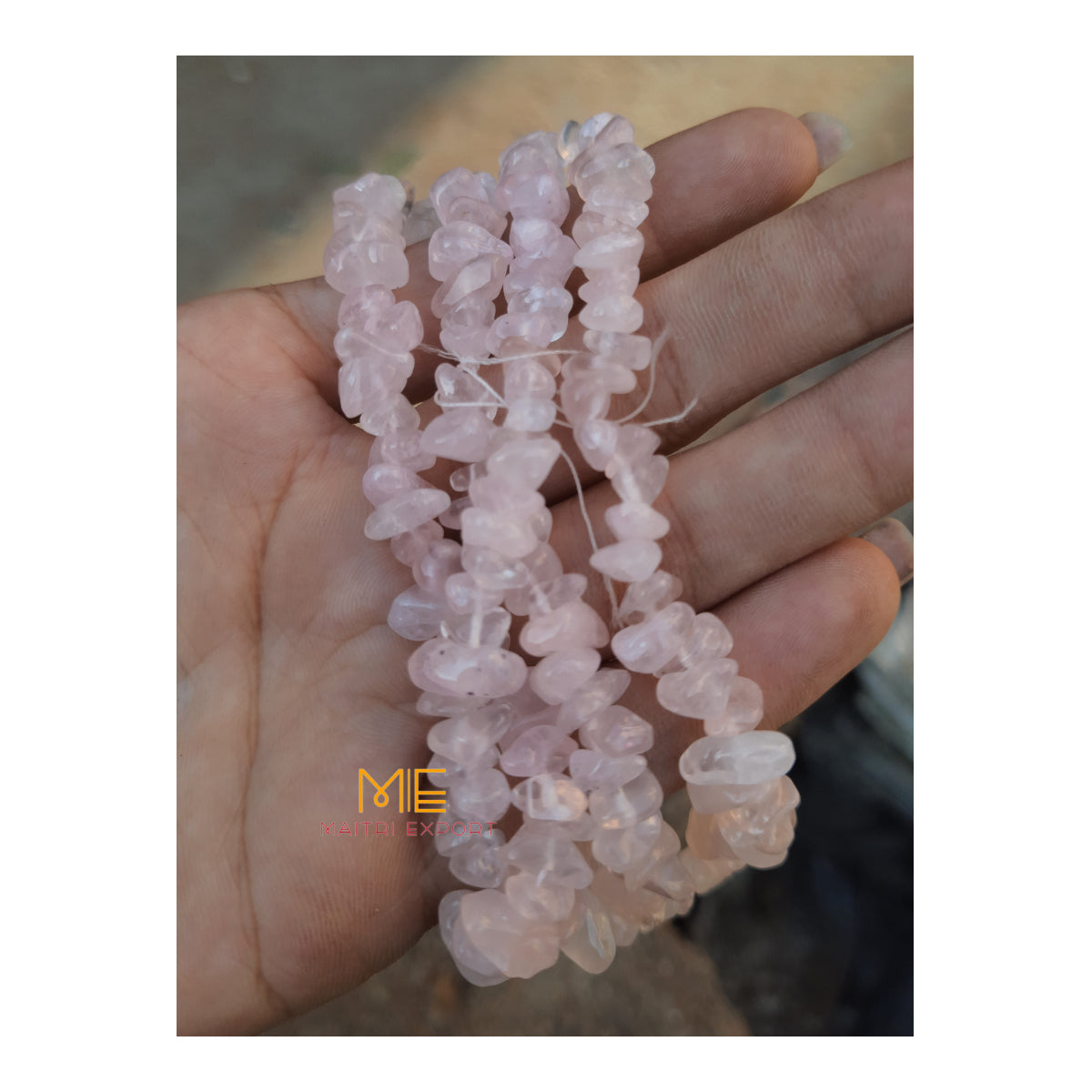 Crystal chips beads mala for bracelet / jewellery making ( 6 to 8 mm )-Rose Quartz-Maitri Export | Crystals Store