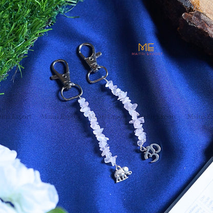 Natural Crystal Stone Chips Keychain with Different charms-Rose Quartz-Maitri Export | Crystals Store