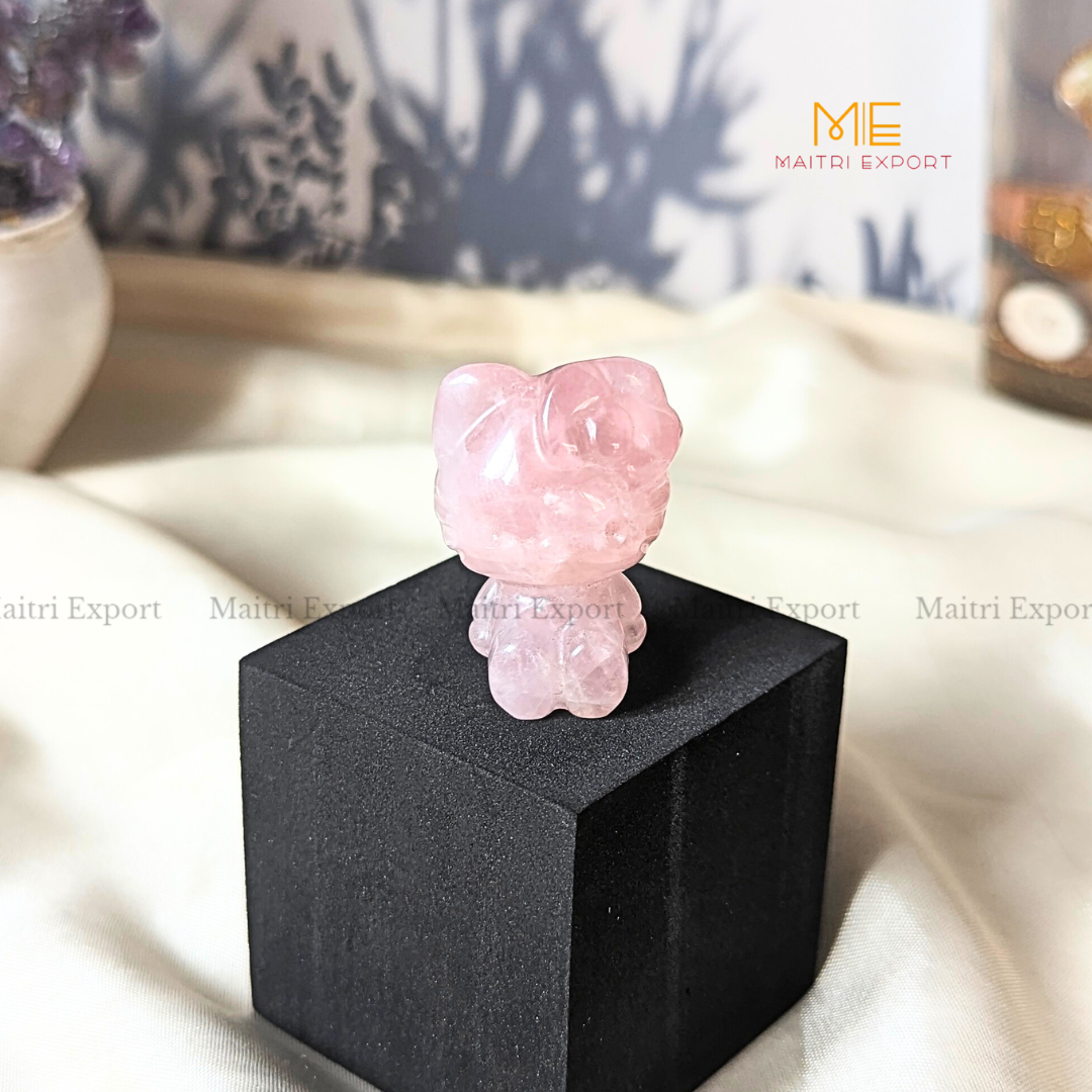 1.5 Inch Hello Kitty Natural Crystal Handcrafted Figurine / Carving-Rose Quartz-Maitri Export | Crystals Store