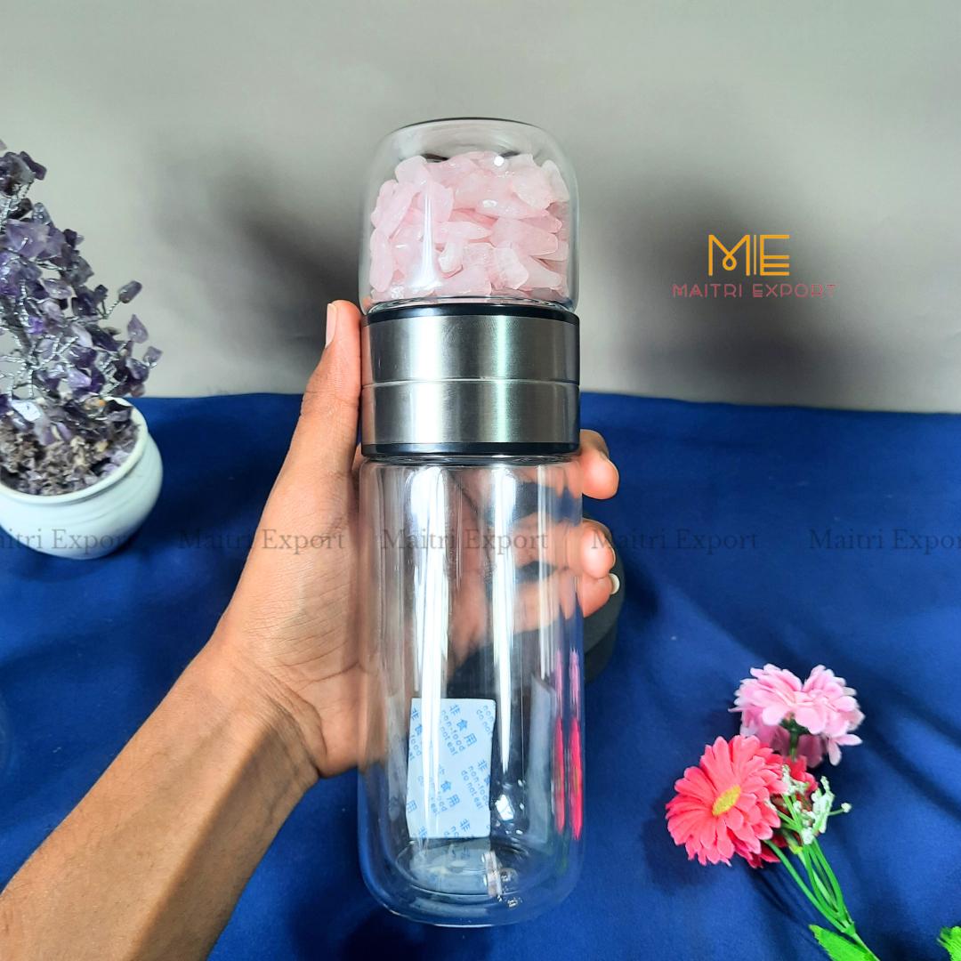 Healing Elixir Chips bottle 500ml ( water passing through chips )-Rose Quartz-Maitri Export | Crystals Store