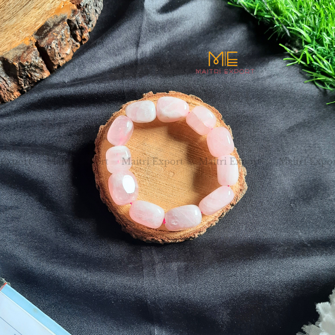 Rectangle Shape Beads Tumble Bracelet-Rose Quartz-Maitri Export | Crystals Store