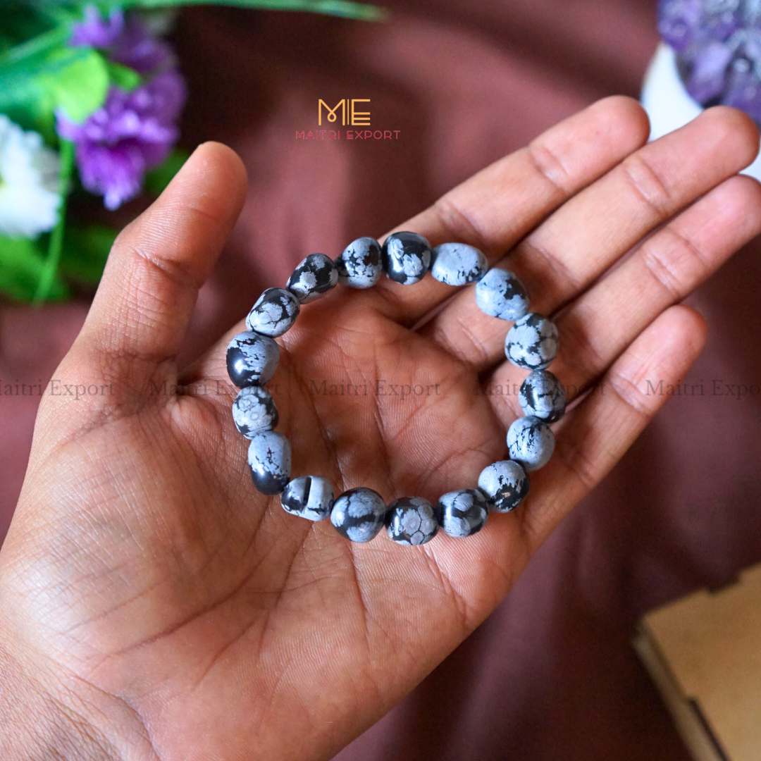 Small Tumble Crystal Beads Bracelet-Snowflake Obsidian-Maitri Export | Crystals Store