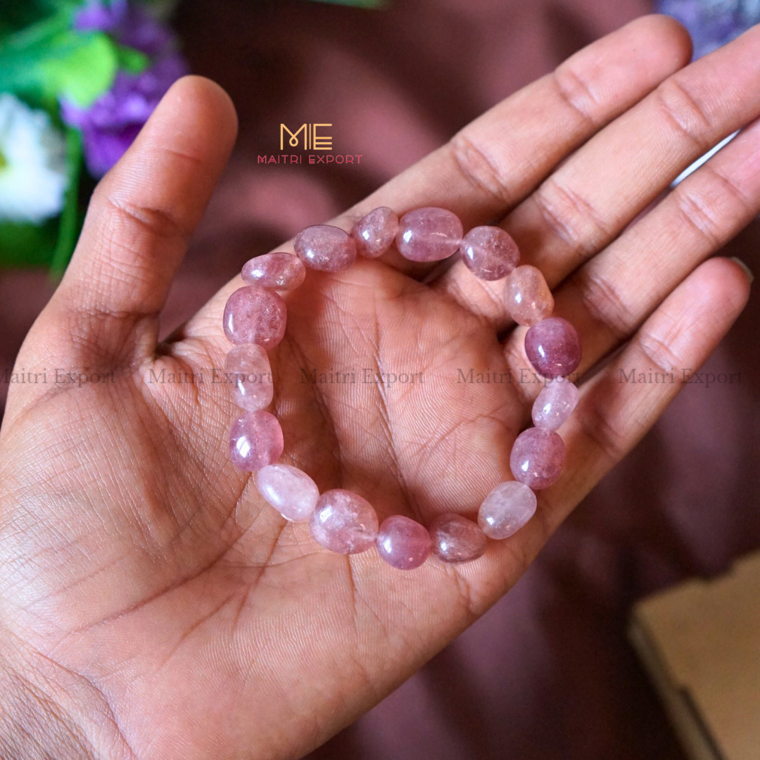 Small Tumble Crystal Beads Bracelet-Strawberry Quartz-Maitri Export | Crystals Store