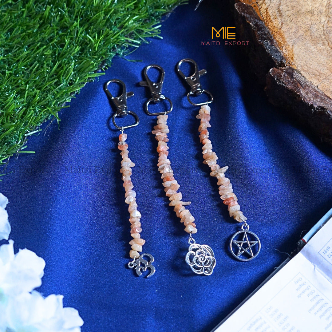 Natural Crystal Stone Chips Keychain with Different charms-Sunstone-Maitri Export | Crystals Store