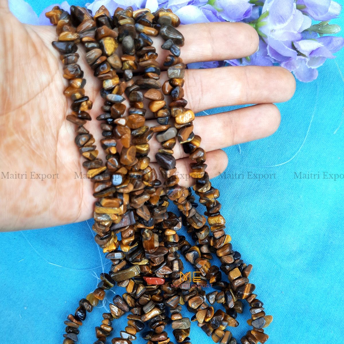 Crystal chips beads mala for bracelet / jewellery making ( 6 to 8 mm )-Tiger Eye-Maitri Export | Crystals Store