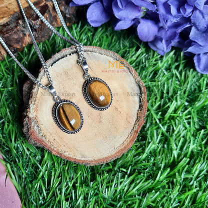 Natural Healing Crystal Gem Quality Oval Shaped Pendant-Tiger Eye-Maitri Export | Crystals Store