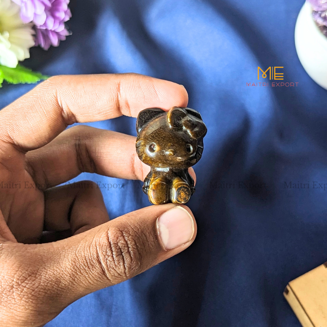 1.5 Inch Hello Kitty Natural Crystal Handcrafted Figurine / Carving-Tiger Eye-Maitri Export | Crystals Store