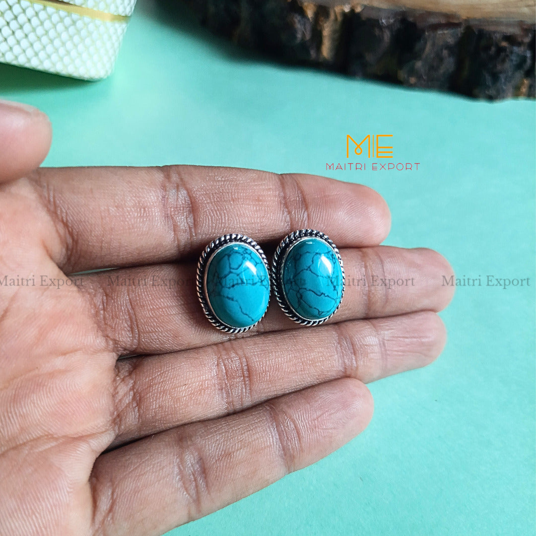 Natural Crystal gem stones Stud Earrings-Turquoise-Maitri Export | Crystals Store