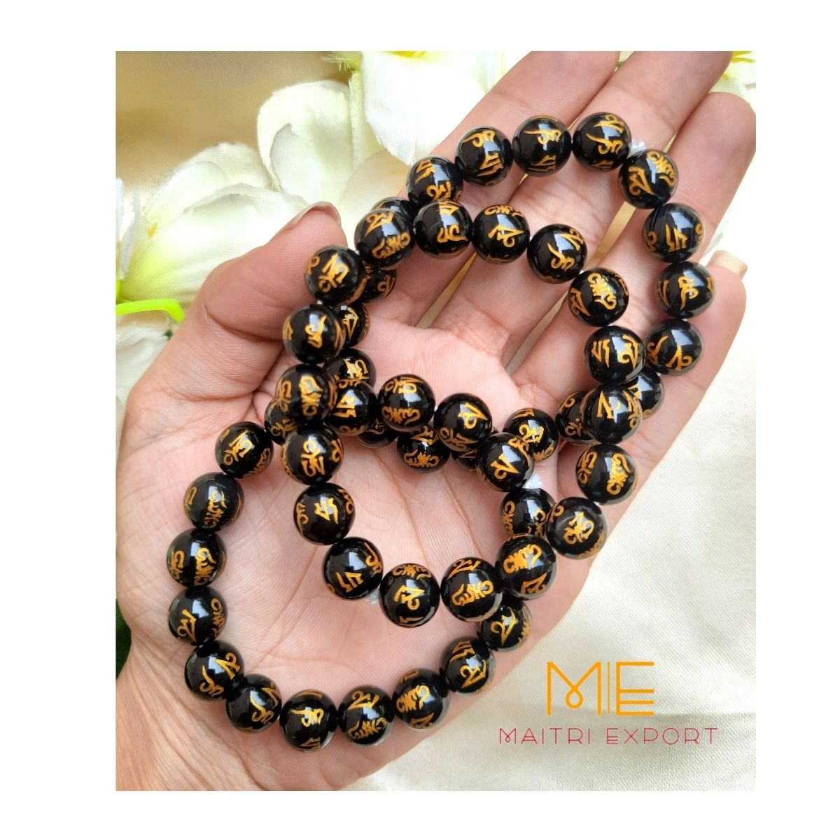 Om Mani Black Crystal Healing Bracelet-Maitri Export | Crystals Store