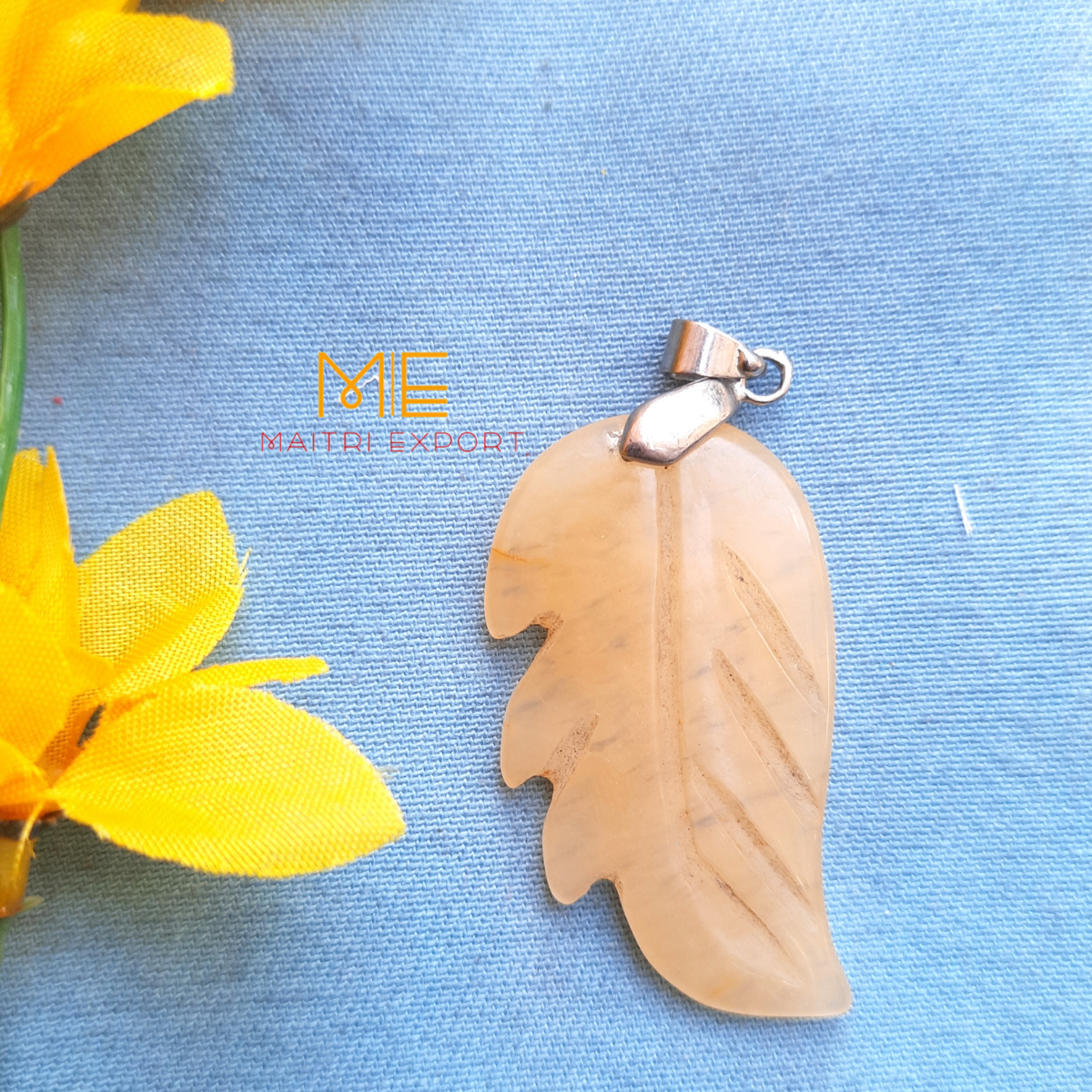 Natural crystal stone leaf shaped pendant-Maitri Export | Crystals Store